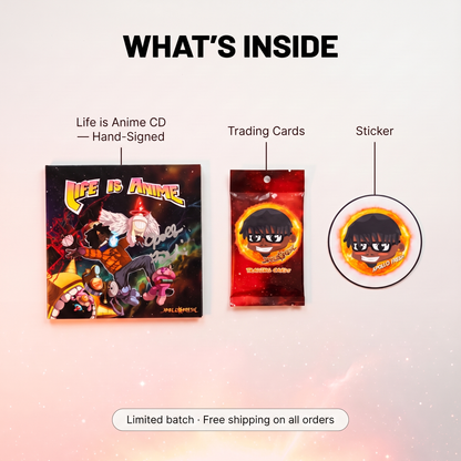 What's inside the bundle - CD, trading cards, and sticker
